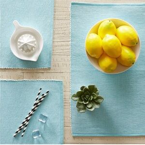 3 Sets- 4 VintageHouse Cotton Woven Pebblestone Blue Teal Tiffany Blue Placemats